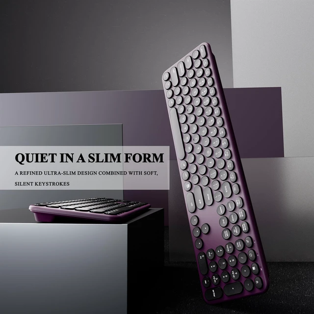 Alt view image 5 of 6 - Wireless Keyboard and Mouse Combo (Wine Red Black) | Retro Round 110 Keycaps Silent Typing - 2.4G Aesthetic Computer Keyboard with Number Pad for Laptop, Mac, Windows