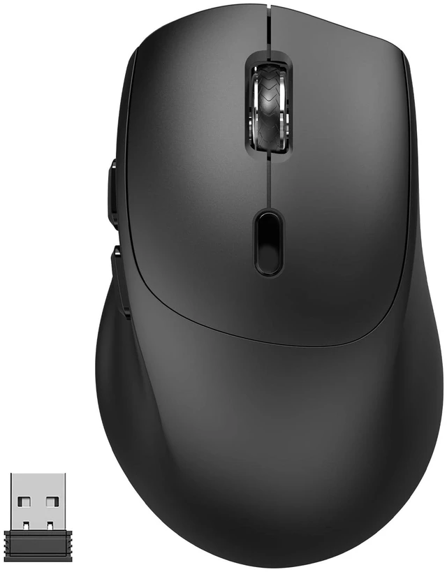Main image of 2.4G Silent Ergonomic Wireless Side Button Mouse Black | Multi-level 1000/1600/2400 DPI, quiet click ergonomic design, USB receiver, works with Laptop, Chromebook & Tablet
