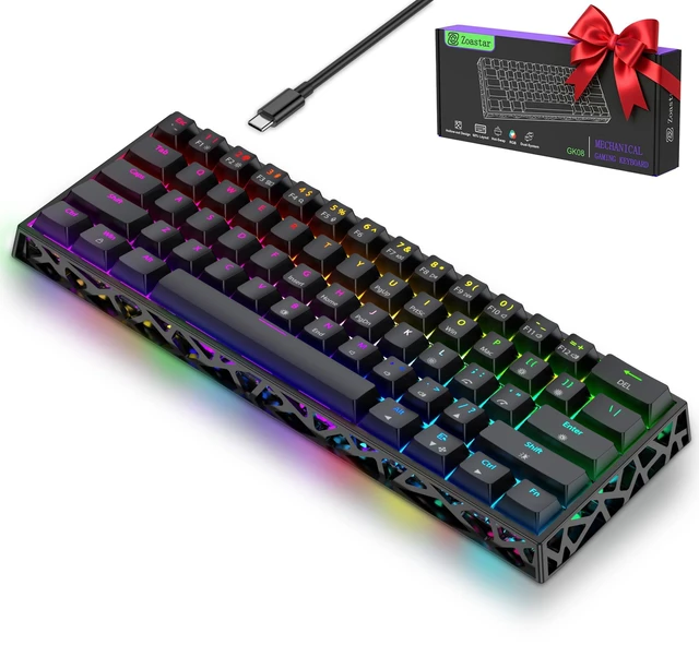 Main image of Mechanical Gaming Keyboard Hot Swappable: 60% Mini Wired RGB Backlit NKRO | GK08 61 keys Hollow-Out Case Thocky Sound Portable Keyboard Custom Driver, USB-C Pre-lubed Linear Switches for Laptop/PC/Mac