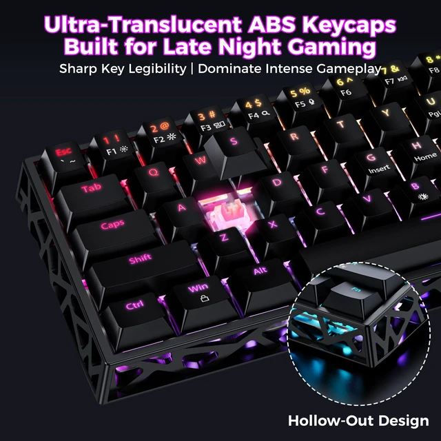 Alt view image 4 of 7 - Mechanical Gaming Keyboard Hot Swappable: 60% Mini Wired RGB Backlit NKRO | GK08 61 keys Hollow-Out Case Thocky Sound Portable Keyboard Custom Driver, USB-C Pre-lubed Linear Switches for Laptop/PC/Mac
