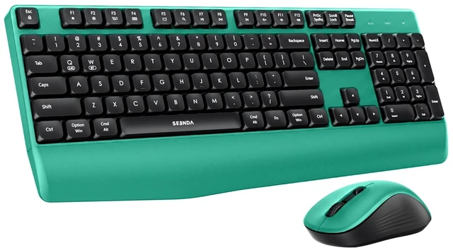 Main image of COE200 Wireless Bluetooth Keyboard and Mouse Combo with Wrist Rest | USB/Bluetooth multi-device switching, quiet clicks, full-size ergonomic set for PC, laptop, Mac, and MacBook, Black Green