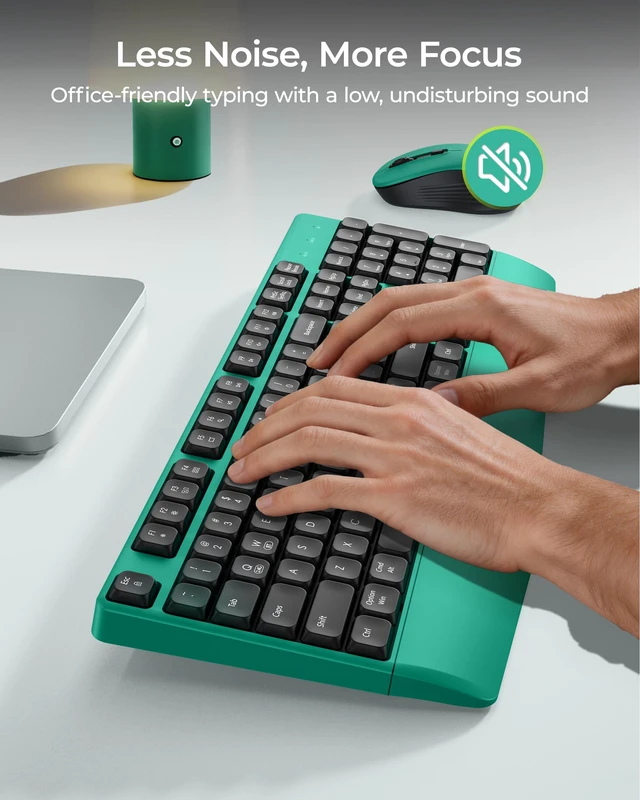 Alt view image 3 of 7 - COE200 Wireless Bluetooth Keyboard and Mouse Combo with Wrist Rest | USB/Bluetooth multi-device switching, quiet clicks, full-size ergonomic set for PC, laptop, Mac, and MacBook, Black Green