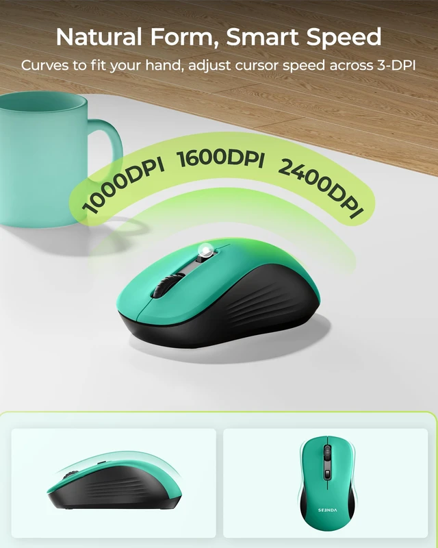 Alt view image 5 of 7 - COE200 Wireless Bluetooth Keyboard and Mouse Combo with Wrist Rest | USB/Bluetooth multi-device switching, quiet clicks, full-size ergonomic set for PC, laptop, Mac, and MacBook, Black Green