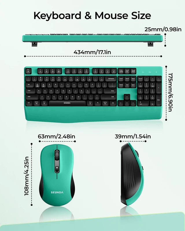 Alt view image 6 of 7 - COE200 Wireless Bluetooth Keyboard and Mouse Combo with Wrist Rest | USB/Bluetooth multi-device switching, quiet clicks, full-size ergonomic set for PC, laptop, Mac, and MacBook, Black Green