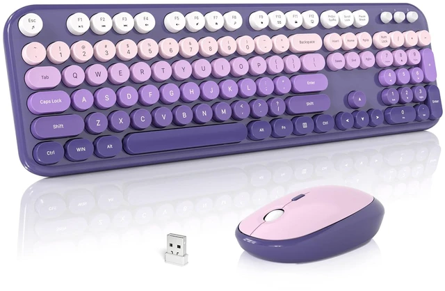 Main image of Wireless Keyboard and Mouse Combo, Cute Keyboard Full Size and Wireless Mouse, 2.4GHz Retro Typewriter Keyboard Mouse Set for PC/Desktop/Laptop/Windows (Purple Gradient)
