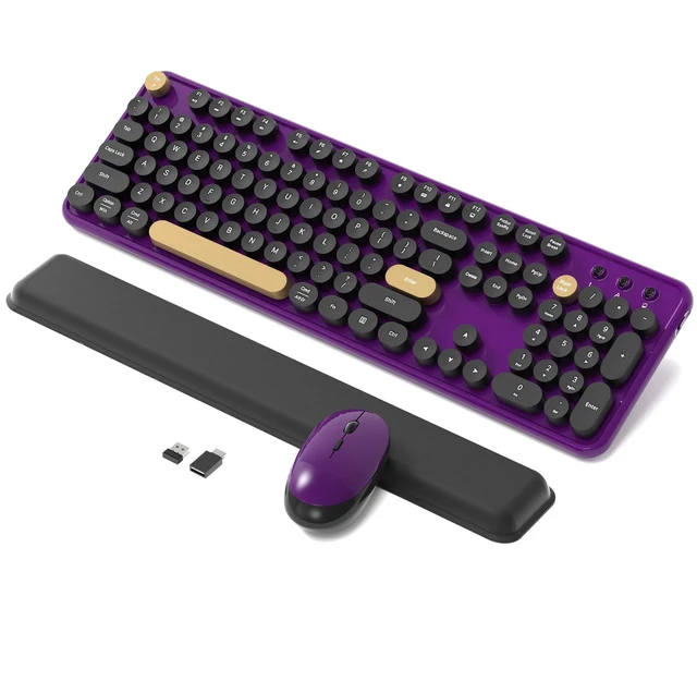 Main image of Retro Wireless Keyboard and Mouse Combo with Wrist Rest (Violet) | COVEVA Aesthetic Typewriter Style, Full-Size Clicky Tactile Floating Round Keys, 2.4GHz Ergonomic Set for Mac, Windows