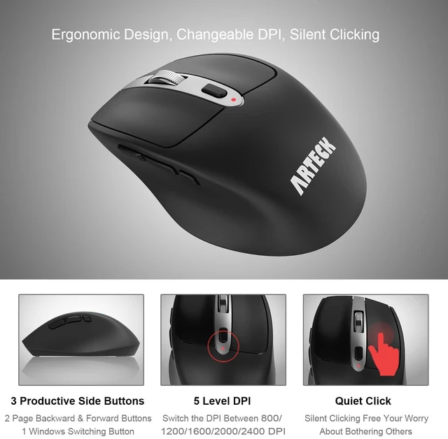 Alt view image 3 of 7 - 2.4G USB Wireless Keyboard and Mouse Combo Ultra Slim Compact Keyboard and Ergonomic Mouse for Computer Desktop PC Laptop and Windows 11/10/8/7 Build in USB-C Rechargeable Battery