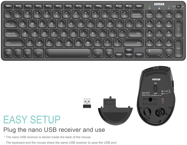 Alt view image 4 of 7 - 2.4G USB Wireless Keyboard and Mouse Combo Ultra Slim Compact Keyboard and Ergonomic Mouse for Computer Desktop PC Laptop and Windows 11/10/8/7 Build in USB-C Rechargeable Battery