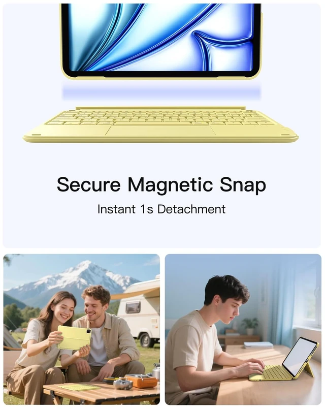 Alt view image 5 of 7 - for iPad (A16) 11th/10th Gen Case with Keyboard, Ultralight 450g | For Air 11" M4/M3/M2, Air 5/4, Pro 11", 1 Second Magnetic Detachable, Trackpad, Flexible Stand, AceTouch, Yellow