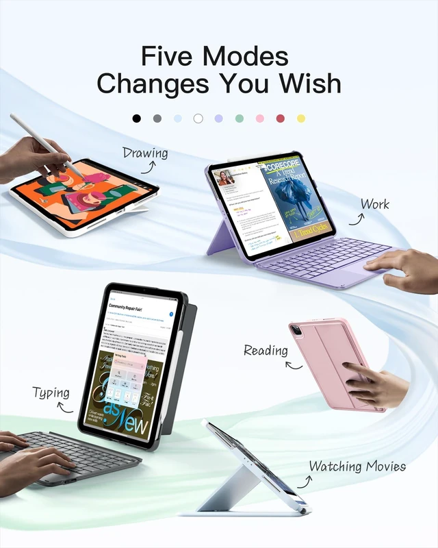 Alt view image 6 of 7 - for iPad (A16) 11th/10th Gen Case with Keyboard, Ultralight 450g | For Air 11" M4/M3/M2, Air 5/4, Pro 11", 1 Second Magnetic Detachable, Trackpad, Flexible Stand, AceTouch, Yellow