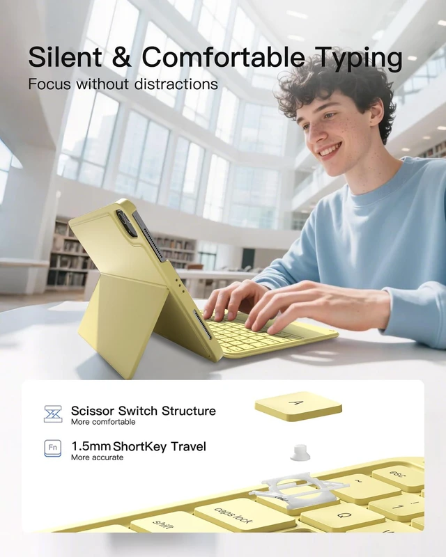 Alt view image 7 of 7 - for iPad (A16) 11th/10th Gen Case with Keyboard, Ultralight 450g | For Air 11" M4/M3/M2, Air 5/4, Pro 11", 1 Second Magnetic Detachable, Trackpad, Flexible Stand, AceTouch, Yellow