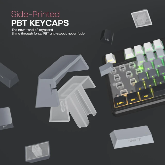 Alt view image 6 of 7 - Wireless Creamy Keyboard, 98 Key Quiet Bluetooth Keyboard w/Number Pad | Silent Keyboard, BT/2.4G/USB, RGB Backlit, 4000mAh Rechargeable Key board, Knob, Side Printed Keycaps for Win/Mac (Grey)