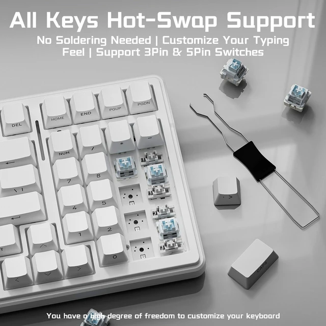 Alt view image 5 of 7 - F99 Wireless Mechanical Creamy Keyboard with Number Pad for Computer | Side Printed PBT Keycaps, Gasket Structure Hot Swap, Creamy Sound, RGB Backlit, Tri-Mode Gaming Keyboard for PC/Laptop/Tablet
