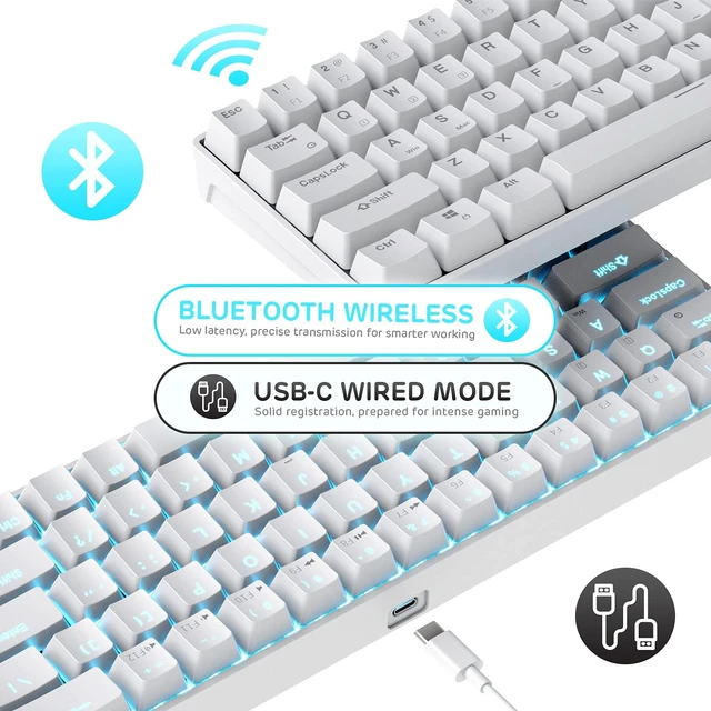 Alt view image 2 of 7 - RK68 Wireless Hot Swappable 65% Mechanical Keyboard Gaming | 68 Keys Compact BT5.0 Gaming Keyboard with Stand-Alone Arrow/Control Keys, Software Supports, Blue Backlit, RK Custom Switch