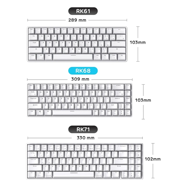 Alt view image 6 of 7 - RK68 Wireless Hot Swappable 65% Mechanical Keyboard Gaming | 68 Keys Compact BT5.0 Gaming Keyboard with Stand-Alone Arrow/Control Keys, Software Supports, Blue Backlit, RK Custom Switch