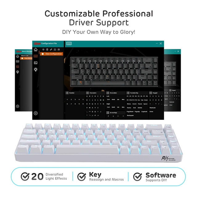 Alt view image 5 of 7 - RK68 Wireless Hot Swappable 65% Mechanical Keyboard Gaming | 68 Keys Compact BT5.0 Gaming Keyboard with Stand-Alone Arrow/Control Keys, Software Supports, Blue Backlit, RK Custom Switch