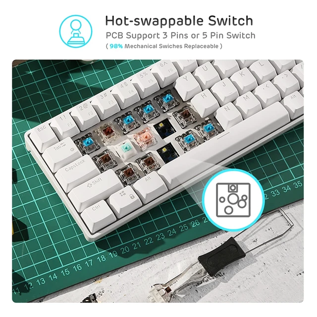 Alt view image 3 of 7 - RK68 Wireless Hot Swappable 65% Mechanical Keyboard Gaming | 68 Keys Compact BT5.0 Gaming Keyboard with Stand-Alone Arrow/Control Keys, Software Supports, Blue Backlit, RK Custom Switch