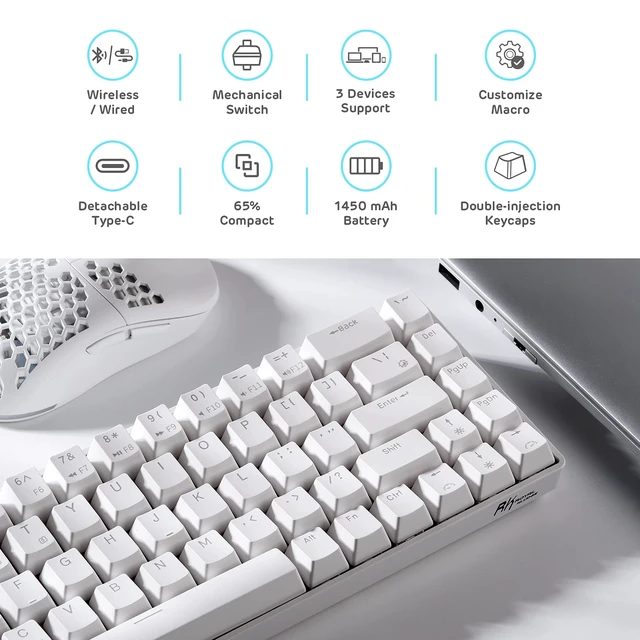 Alt view image 7 of 7 - RK68 Wireless Hot Swappable 65% Mechanical Keyboard Gaming | 68 Keys Compact BT5.0 Gaming Keyboard with Stand-Alone Arrow/Control Keys, Software Supports, Blue Backlit, RK Custom Switch