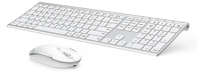 Main image of Wireless Keyboard and Mouse, Rechargeable Ultra Slim, White Silver | Quiet Full-Size Keyboard and Mouse Combo Set, for Laptop, PC, Notebook, Desktop, 2.4GHz Stable Connection, Ideal for Office