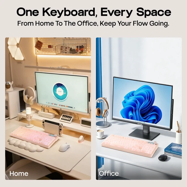 Alt view image 7 of 7 - M98 Silent Office Keyboard with Number Pad, 3 Modes Wireless | Creamy Membrane Keyboard with 5000mAh Battery for Office/Home/PC Game, Display Screen & Control Knob, RGB Backlits