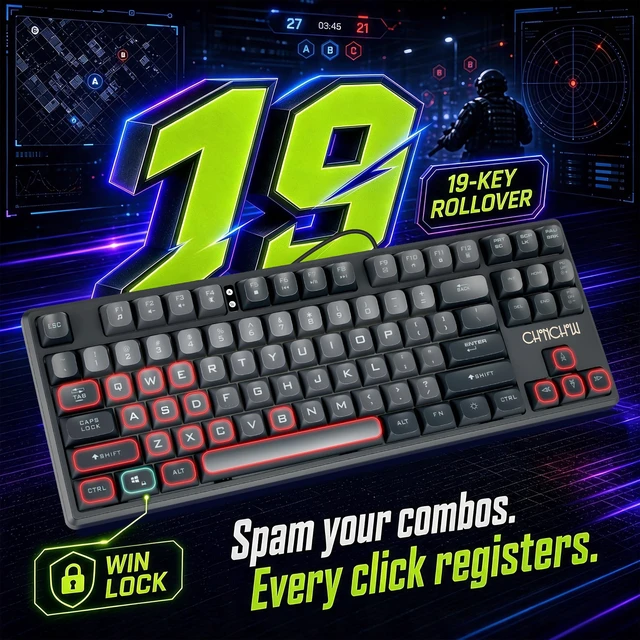 Alt view image 3 of 7 - TKL Gaming Keyboard Wired, Anti Ghosting 87 Keys FPS for PC PS5 | 3-Color RGB Backlit No Software, Compact TKL 20% Space Saved, Spill-Resistant, Plug & Play for PC/Mac/PS5/Xbox