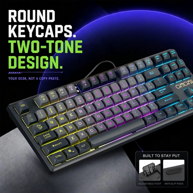 Alt view image 6 of 7 - TKL Gaming Keyboard Wired, Anti Ghosting 87 Keys FPS for PC PS5 | 3-Color RGB Backlit No Software, Compact TKL 20% Space Saved, Spill-Resistant, Plug & Play for PC/Mac/PS5/Xbox