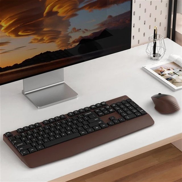 Alt view image 2 of 6 - Ergonomic Wireless Keyboard and Mouse Combo with Wrist Rest (Black Coffee) | COVEVA Full Size Keyboard with 12 Dedicated Shortcuts, Smart Auto-Sleep, 2.4GHz Receiver, Natural Typing for PC Laptop