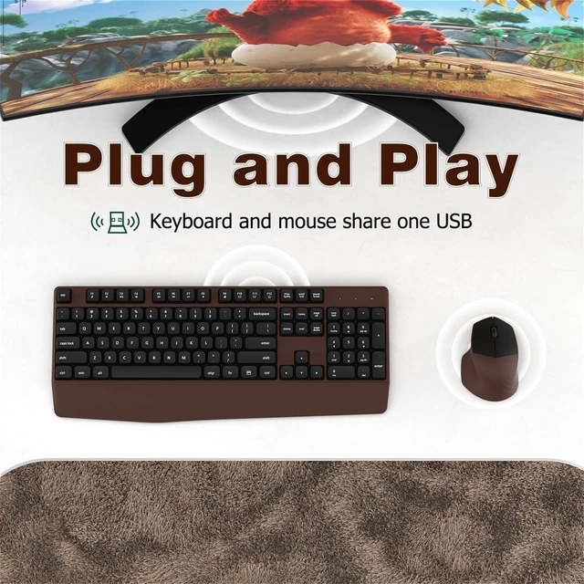 Alt view image 4 of 6 - Ergonomic Wireless Keyboard and Mouse Combo with Wrist Rest (Black Coffee) | COVEVA Full Size Keyboard with 12 Dedicated Shortcuts, Smart Auto-Sleep, 2.4GHz Receiver, Natural Typing for PC Laptop