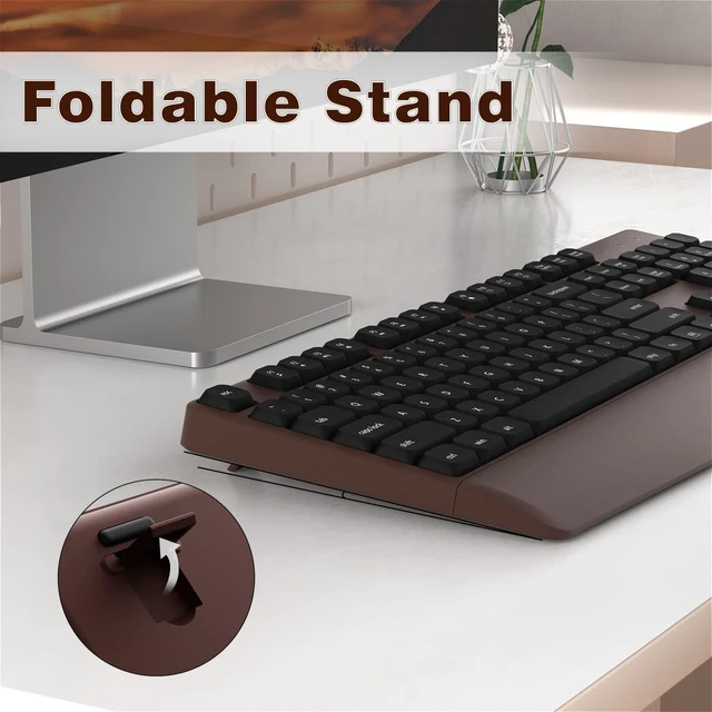 Alt view image 5 of 6 - Ergonomic Wireless Keyboard and Mouse Combo with Wrist Rest (Black Coffee) | COVEVA Full Size Keyboard with 12 Dedicated Shortcuts, Smart Auto-Sleep, 2.4GHz Receiver, Natural Typing for PC Laptop
