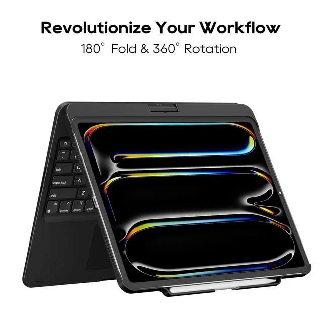 Alt view image 2 of 6 - Swivel Keyboard Case for iPad Air/Pro 13" & 12.9" 3rd-6th Gen Black | 360° Rotatable Cover, Pencil Holder, Trackpad | Backlit |for iPad Air 13" (M2/M3/M4), Pro 13" M4/M5, Pro 12.9" (3rd-6th Gen)