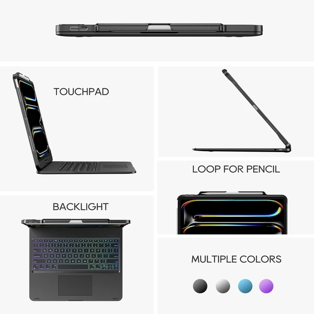 Alt view image 4 of 6 - Swivel Keyboard Case for iPad Air/Pro 13" & 12.9" 3rd-6th Gen Black | 360° Rotatable Cover, Pencil Holder, Trackpad | Backlit |for iPad Air 13" (M2/M3/M4), Pro 13" M4/M5, Pro 12.9" (3rd-6th Gen)
