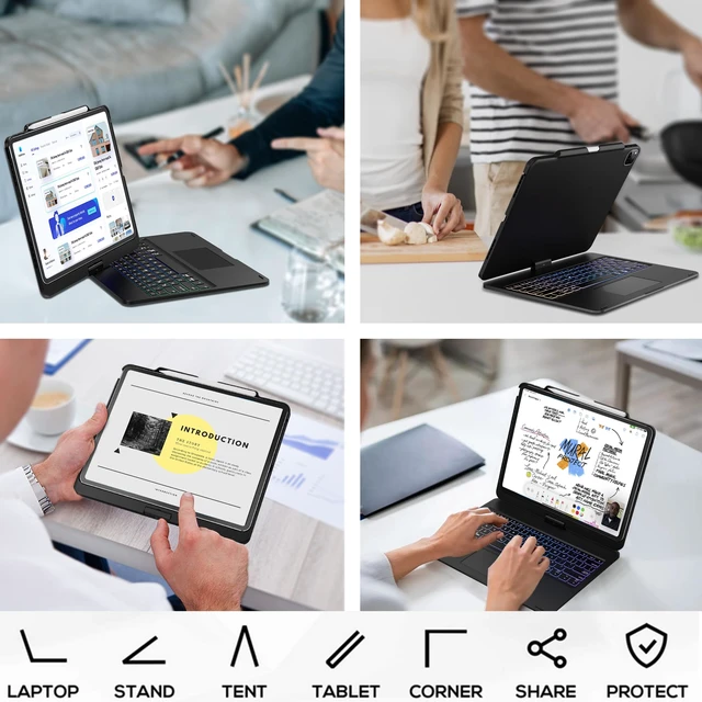 Alt view image 6 of 6 - Swivel Keyboard Case for iPad Air/Pro 13" & 12.9" 3rd-6th Gen Black | 360° Rotatable Cover, Pencil Holder, Trackpad | Backlit |for iPad Air 13" (M2/M3/M4), Pro 13" M4/M5, Pro 12.9" (3rd-6th Gen)