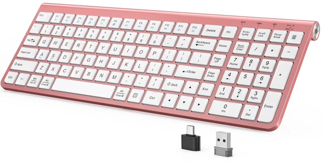 Main image of Pink Wireless Keyboard,USB & Type C 2-in-1 Receiver, Full-Sized Ergonomic Computer Keyboard with Cover,Compatible with Windows/Mac/PC/Laptop