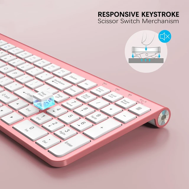 Alt view image 2 of 7 - Pink Wireless Keyboard,USB & Type C 2-in-1 Receiver, Full-Sized Ergonomic Computer Keyboard with Cover,Compatible with Windows/Mac/PC/Laptop