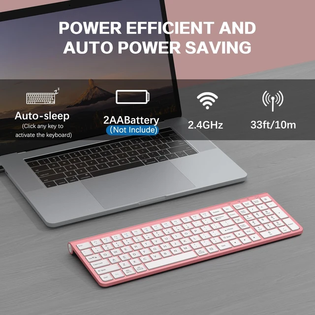 Alt view image 4 of 7 - Pink Wireless Keyboard,USB & Type C 2-in-1 Receiver, Full-Sized Ergonomic Computer Keyboard with Cover,Compatible with Windows/Mac/PC/Laptop