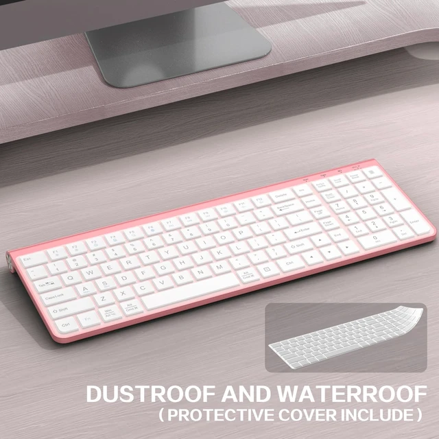 Alt view image 6 of 7 - Pink Wireless Keyboard,USB & Type C 2-in-1 Receiver, Full-Sized Ergonomic Computer Keyboard with Cover,Compatible with Windows/Mac/PC/Laptop