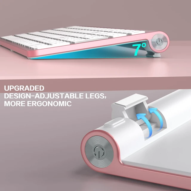 Alt view image 7 of 7 - Pink Wireless Keyboard,USB & Type C 2-in-1 Receiver, Full-Sized Ergonomic Computer Keyboard with Cover,Compatible with Windows/Mac/PC/Laptop