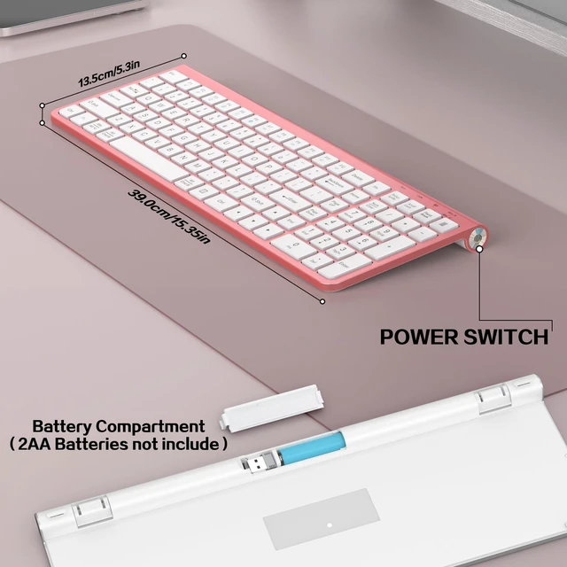 Alt view image 5 of 7 - Pink Wireless Keyboard,USB & Type C 2-in-1 Receiver, Full-Sized Ergonomic Computer Keyboard with Cover,Compatible with Windows/Mac/PC/Laptop