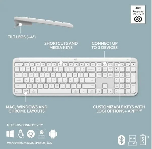 Alt view image 6 of 6 - Signature Slim K950 Wireless Keyboard, Sleek Design, Switch Typing Between Devices, Quiet Typing, Bluetooth