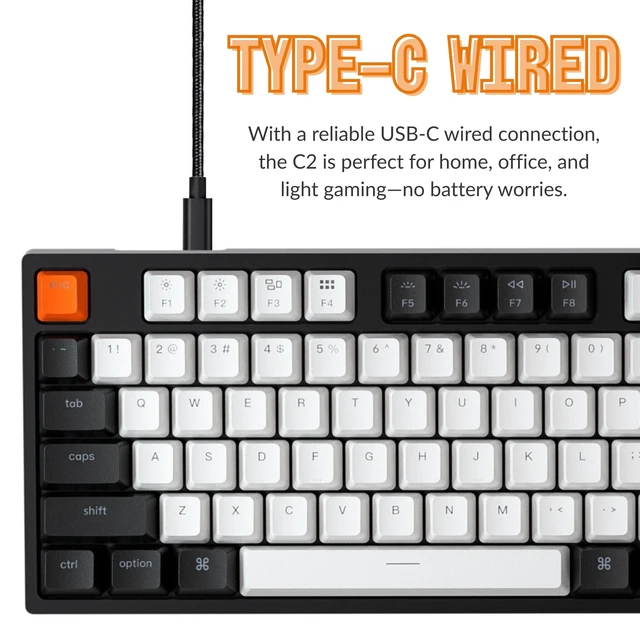 Alt view image 3 of 7 - C2 Wired Full-Size Keyboard, Brown Switch, RGB Backlit | 104-key wired mechanical keyboard with number pad, Keychron Brown Switch, RGB backlight and 1000 Hz polling.