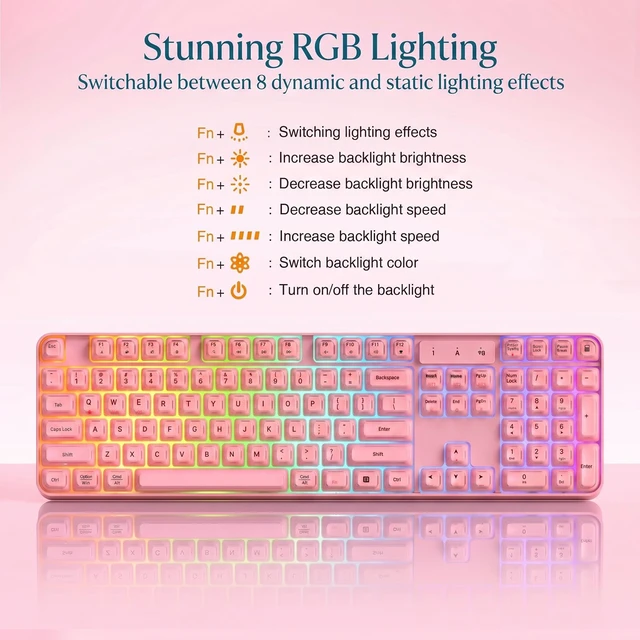 Alt view image 4 of 7 - RGB Arc Wireless Keyboard, BT/2.4G/Wired Tri-Mode, Full Size Crystal Texture Translucent Jelly Keycaps, 2000mAh Rechargeable, Compatible with PC/Notebook/Tablet/Smartphone (Pink)