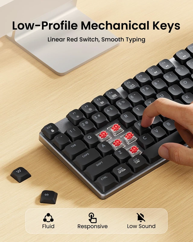 Alt view image 2 of 7 - K310 Pro Backlit Bluetooth Mechanical Keyboard, Linear and Quiet | Aluminum Wireless Mechanical Keyboard, 3 Devices Bluetooth & 2.4G, Programmable Keys, Rechargeable, Low Profile, Full Size