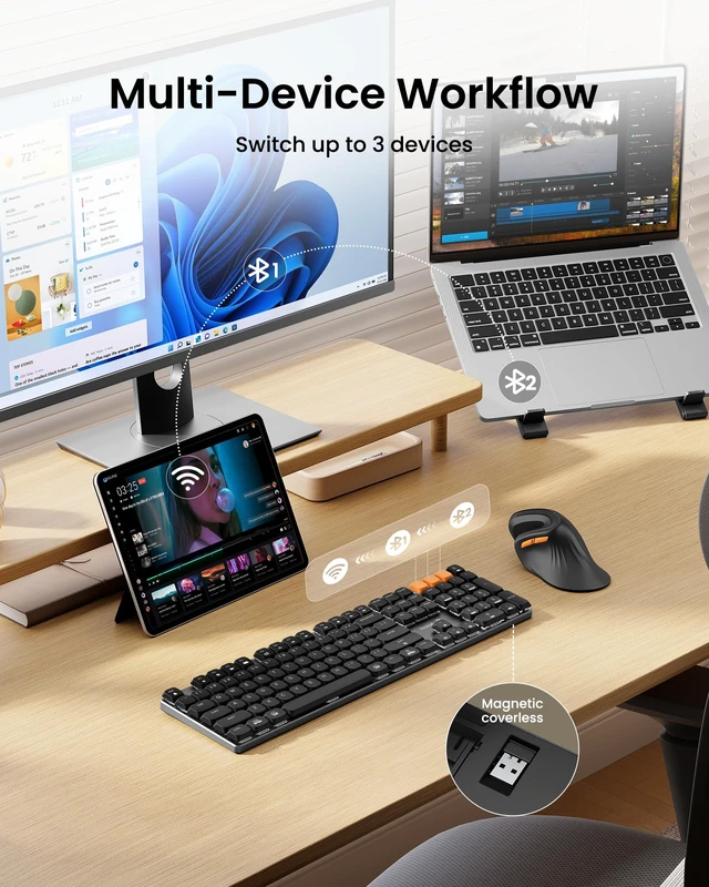 Alt view image 3 of 7 - K310 Pro Backlit Bluetooth Mechanical Keyboard, Linear and Quiet | Aluminum Wireless Mechanical Keyboard, 3 Devices Bluetooth & 2.4G, Programmable Keys, Rechargeable, Low Profile, Full Size