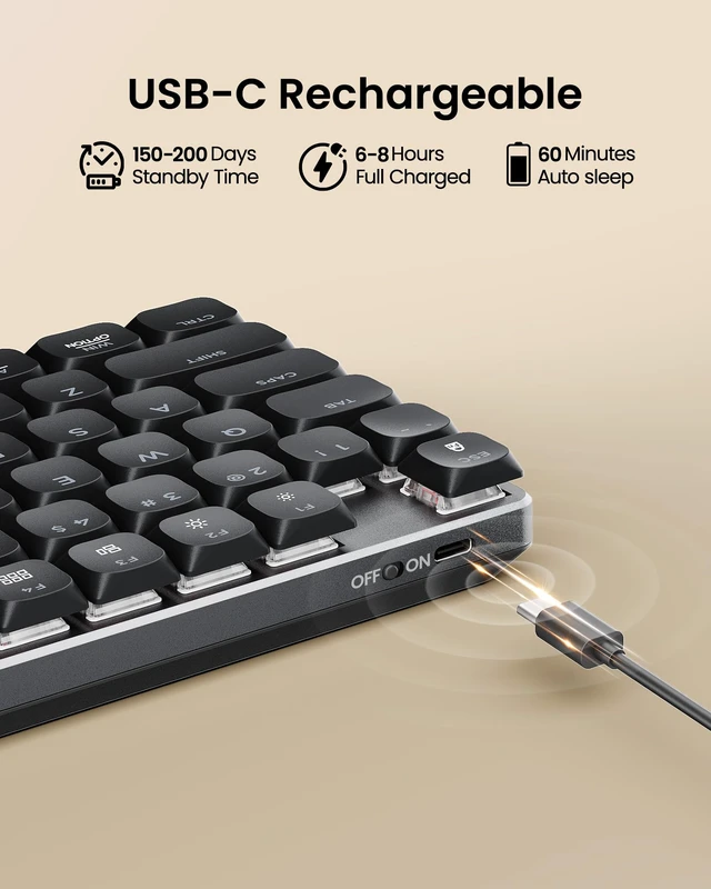 Alt view image 7 of 7 - K310 Pro Backlit Bluetooth Mechanical Keyboard, Linear and Quiet | Aluminum Wireless Mechanical Keyboard, 3 Devices Bluetooth & 2.4G, Programmable Keys, Rechargeable, Low Profile, Full Size