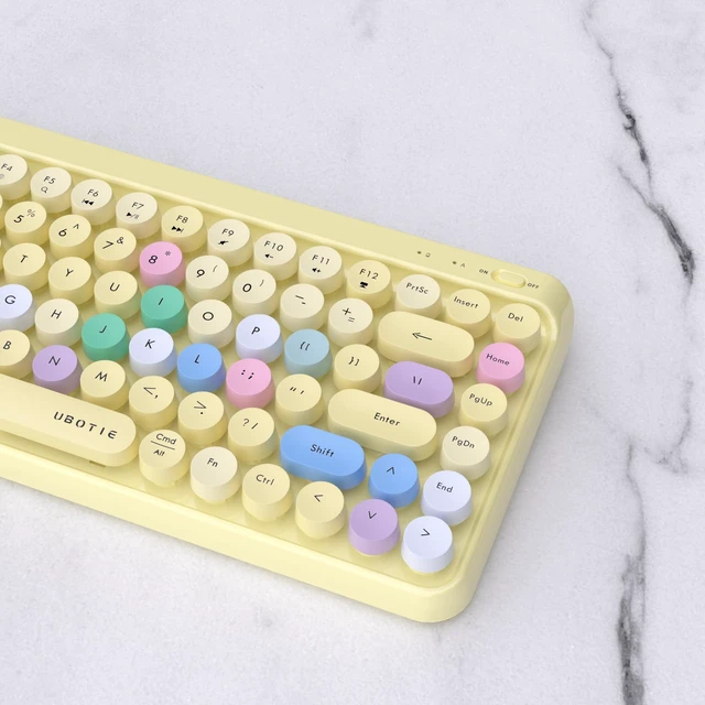 Alt view image 7 of 7 - Portable Bluetooth Colorful Keyboards (Yellow-Colorful) | Computer Wireless Mini Compact Retro Typewriter Flexible 84Keys Design Keyboard for PC Tablet