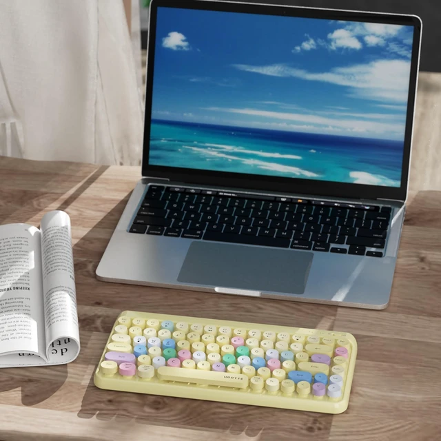 Alt view image 6 of 7 - Portable Bluetooth Colorful Keyboards (Yellow-Colorful) | Computer Wireless Mini Compact Retro Typewriter Flexible 84Keys Design Keyboard for PC Tablet