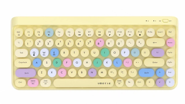 Main image of Portable Bluetooth Colorful Keyboards (Yellow-Colorful) | Computer Wireless Mini Compact Retro Typewriter Flexible 84Keys Design Keyboard for PC Tablet