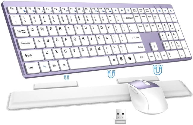Main image of Wireless Keyboard and Mouse Combo, Full Size Silent Ultra Thin Keyboard with Magnetic Wrist Rest, Optical Mouse, 2.4G Lag-Free Cordless Mice Keyboard Set for Computer, Mac, Laptop, PC, Windows