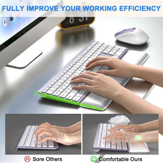 Alt view image 3 of 7 - Wireless Keyboard and Mouse Combo, Full Size Silent Ultra Thin Keyboard with Magnetic Wrist Rest, Optical Mouse, 2.4G Lag-Free Cordless Mice Keyboard Set for Computer, Mac, Laptop, PC, Windows