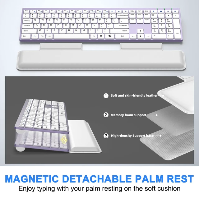 Alt view image 4 of 7 - Wireless Keyboard and Mouse Combo, Full Size Silent Ultra Thin Keyboard with Magnetic Wrist Rest, Optical Mouse, 2.4G Lag-Free Cordless Mice Keyboard Set for Computer, Mac, Laptop, PC, Windows